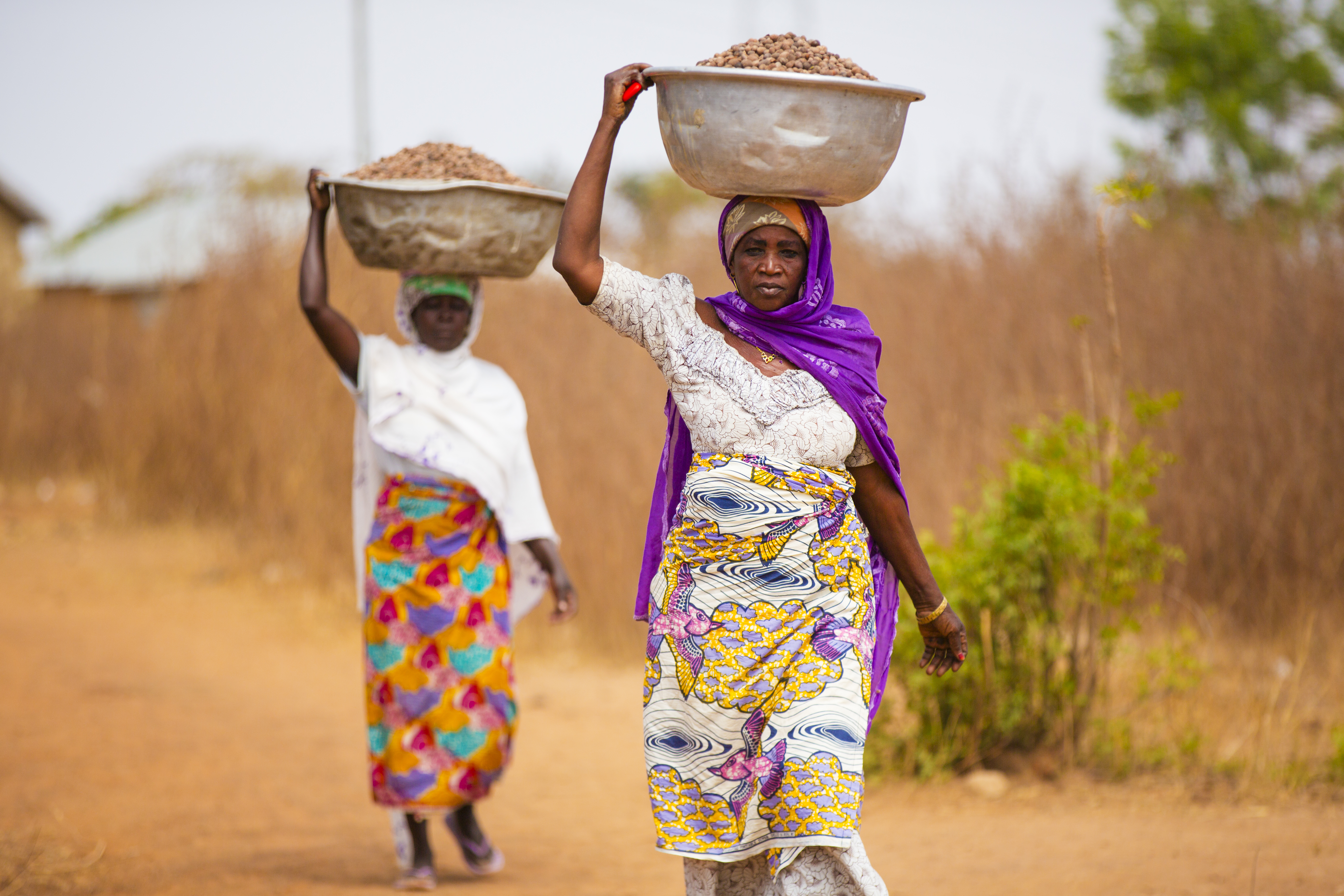 women carrying grain